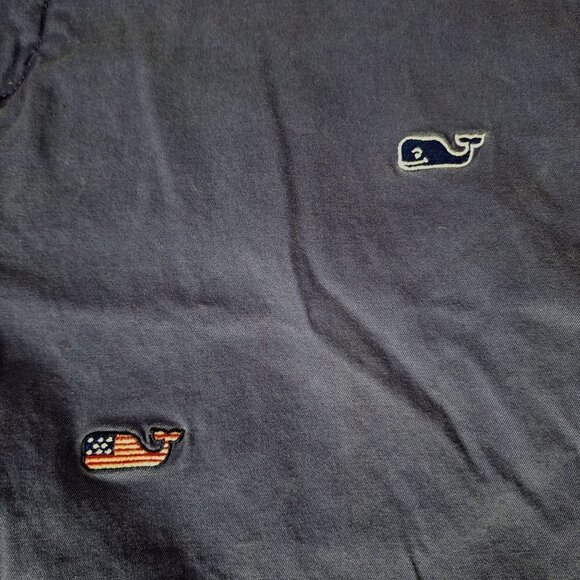 Vineyard Vines Breaker Chino Shorts Size 35 Navy Blue Embroidered Whale Flag - Picture 2 of 5